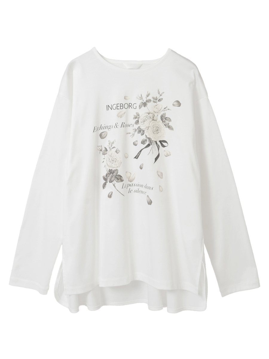 エッチングローズワンポイントpt.カットソー 詳細画像 シロ 1