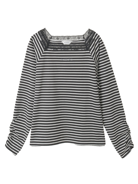 レース使いボーダーカットソー