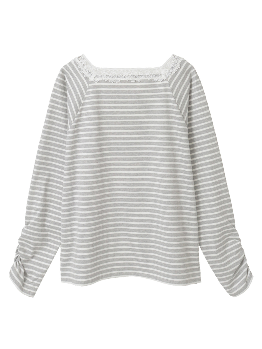 レース使いボーダーカットソー 詳細画像 クロ 2