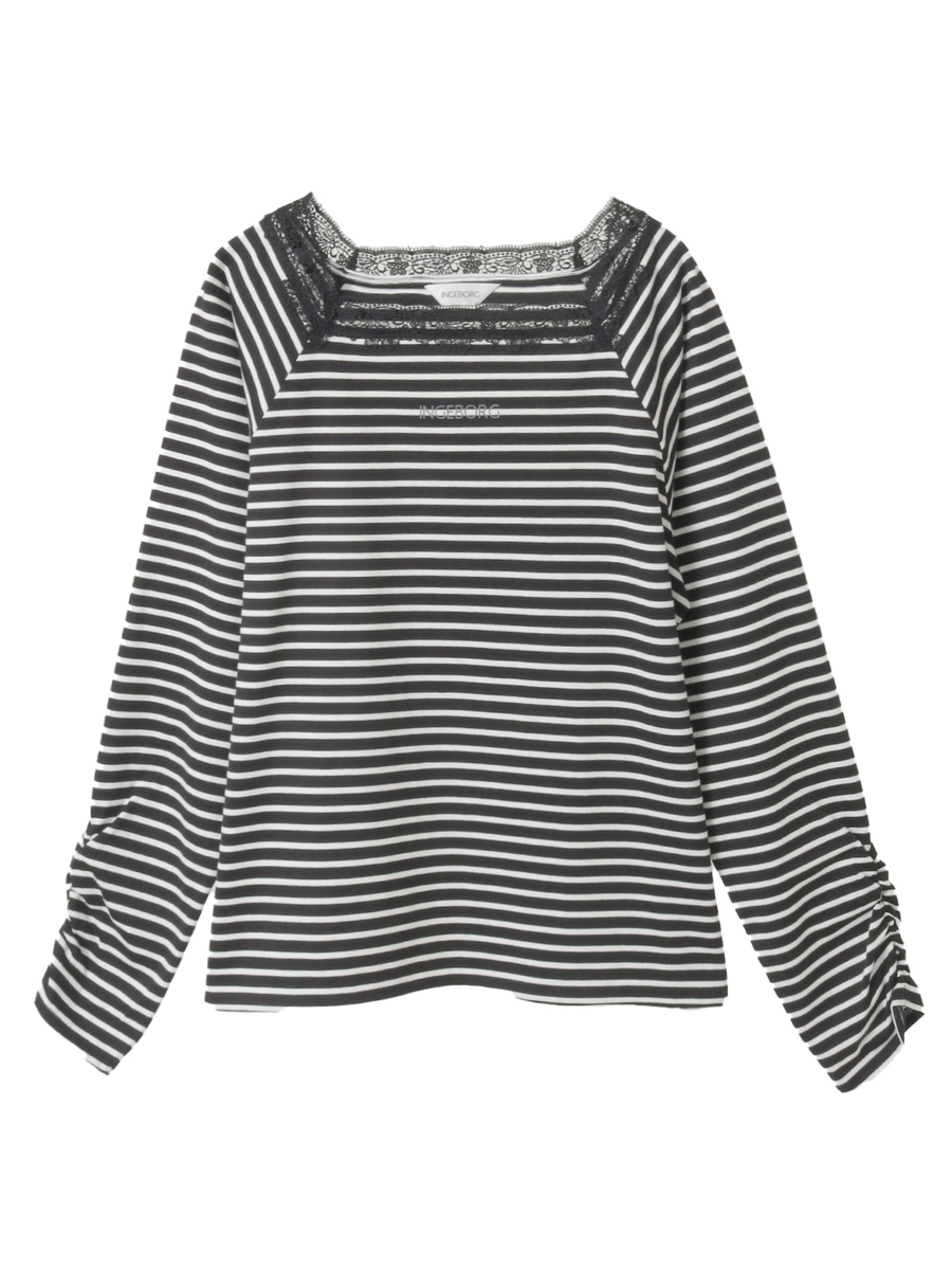 レース使いボーダーカットソー 詳細画像 クロ 1