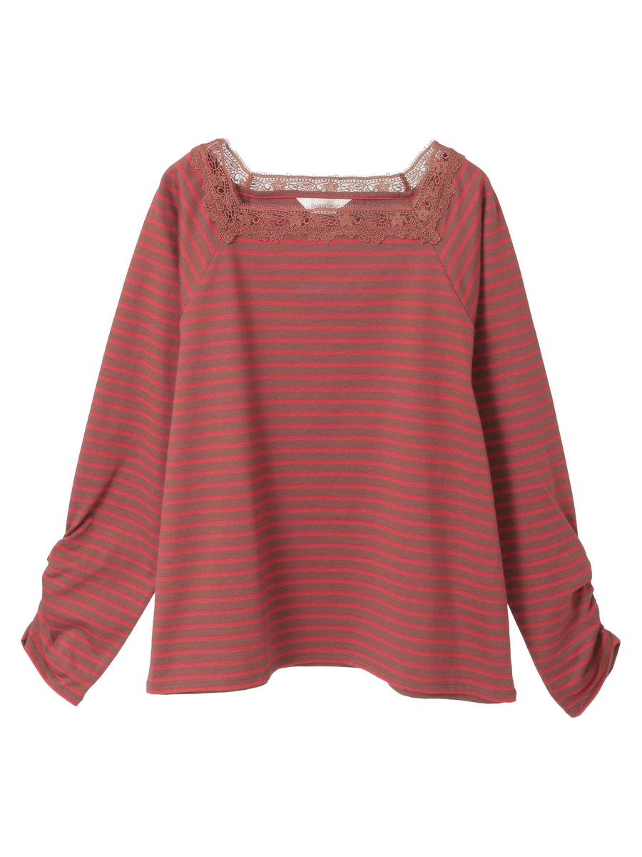 レース使いボーダーカットソー 詳細画像 アカ 1