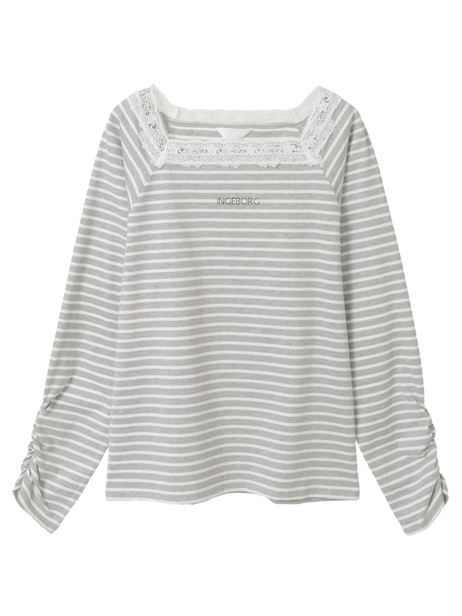 レース使いボーダーカットソー 詳細画像 グレー 1