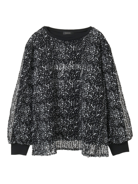 フロッキードットpt.チェックチュール使いレイヤードカットソー