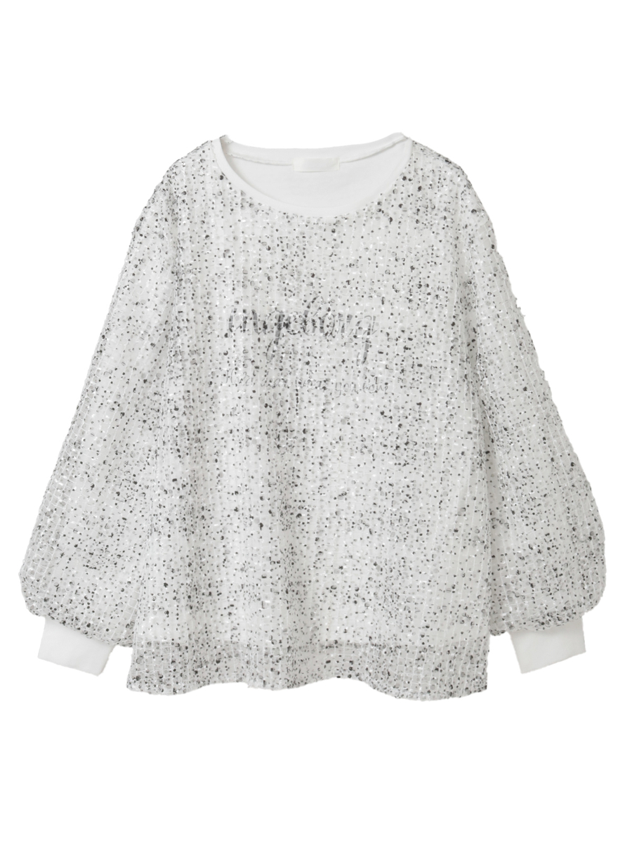 フロッキードットpt.チェックチュール使いレイヤードカットソー 詳細画像 シロ 1