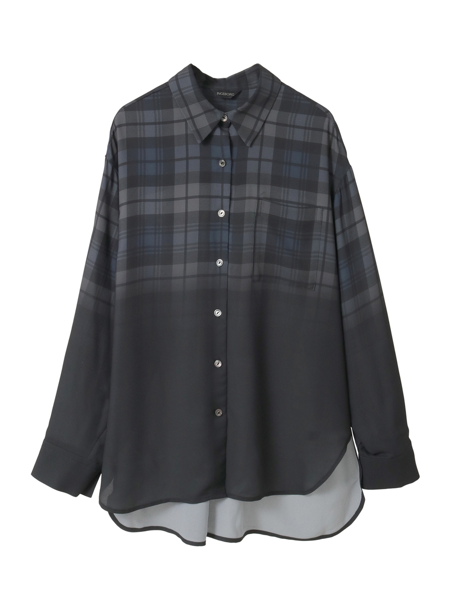 グラデーションチェック シフォンシャツブラウス 詳細画像 クロ 1