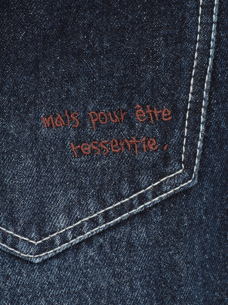 レタリング刺繍入りデニムパンツ 詳細画像 インディゴ 7