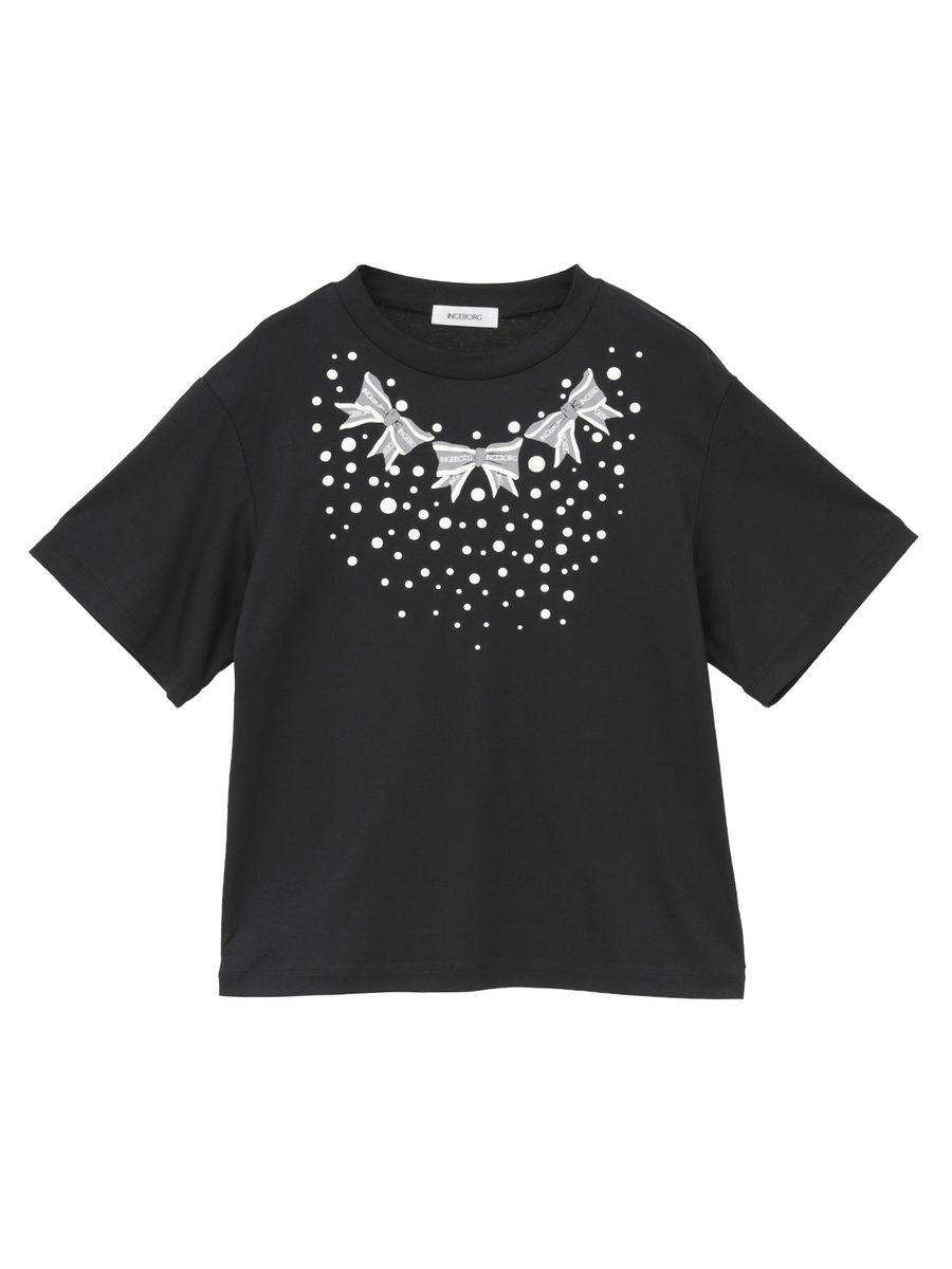 ドット＆リボンプリントTシャツ 詳細画像 クロ 1