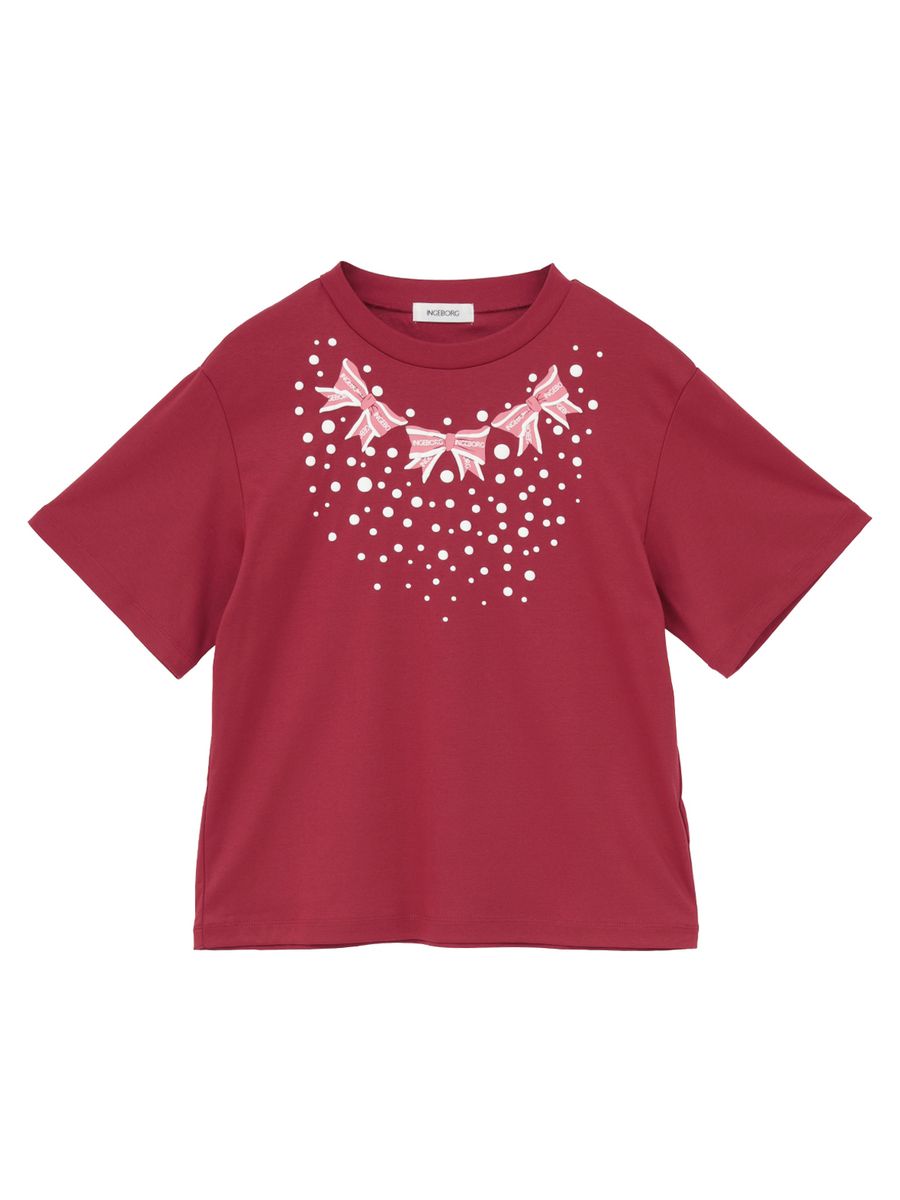 ドット＆リボンプリントTシャツ 詳細画像 アカ 1