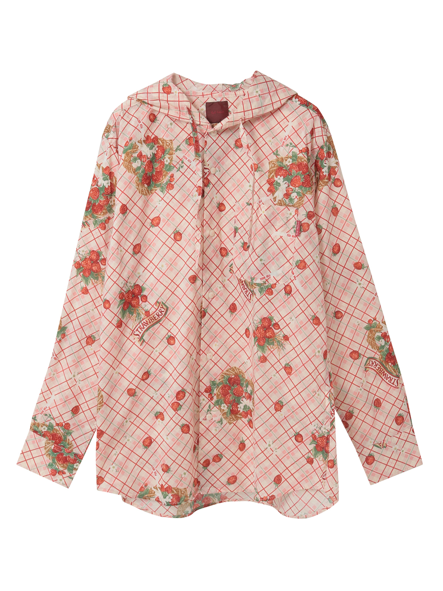 苺リースプリントフードブラウス 詳細画像 シャンパン 1