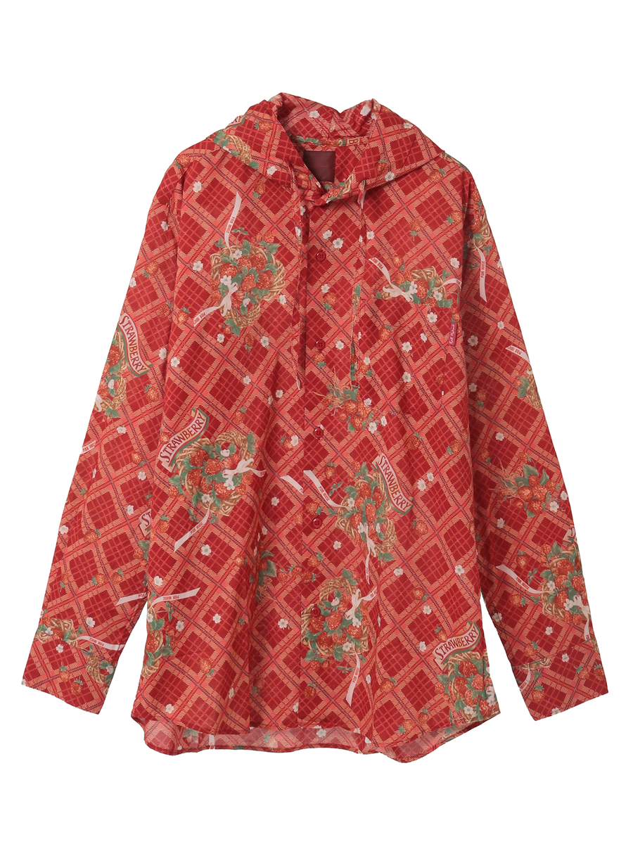 苺リースプリントフードブラウス 詳細画像 アカ 1