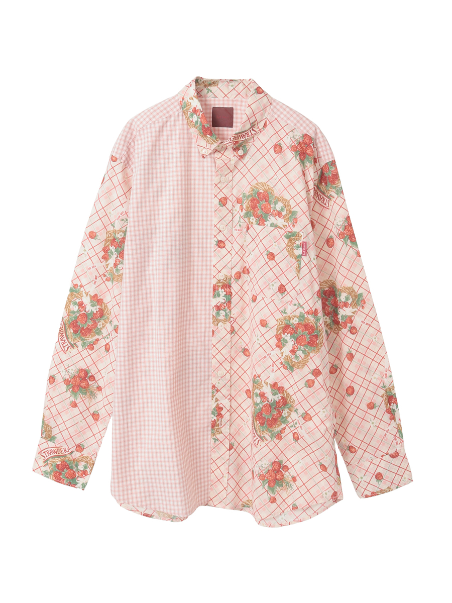 苺リースプリントパッチワークシャツブラウス 詳細画像 シャンパン 1