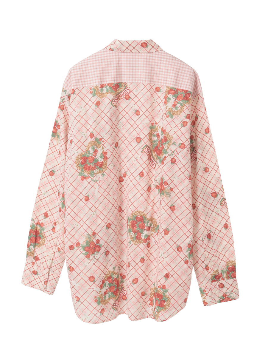 苺リースプリントパッチワークシャツブラウス 詳細画像 シャンパン 2