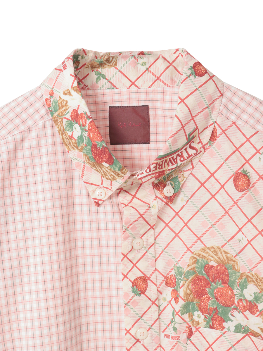 苺リースプリントパッチワークシャツブラウス 詳細画像 シャンパン 3