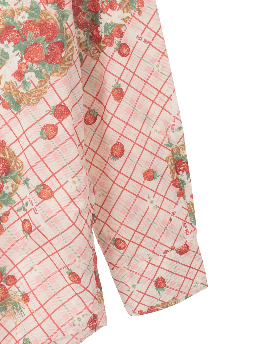 苺リースプリントパッチワークシャツブラウス 詳細画像 シャンパン 4