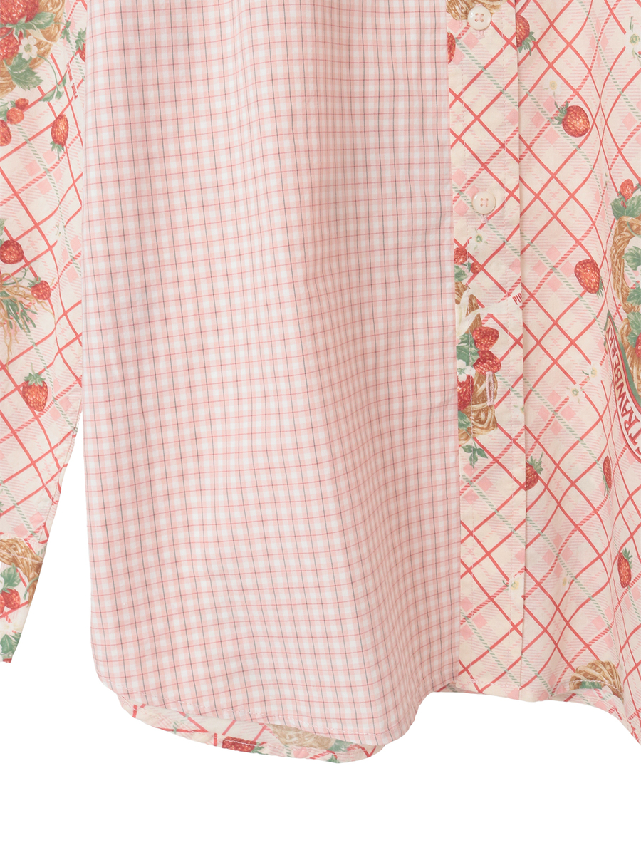 苺リースプリントパッチワークシャツブラウス 詳細画像 シャンパン 6