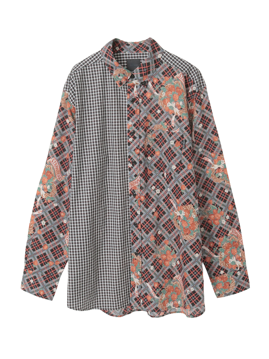 苺リースプリントパッチワークシャツブラウス 詳細画像 クロ 1