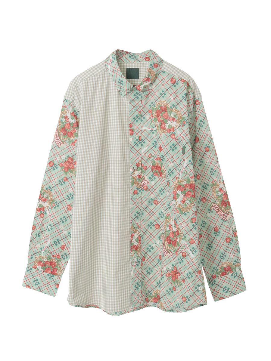 苺リースプリントパッチワークシャツブラウス 詳細画像 グリーン 1