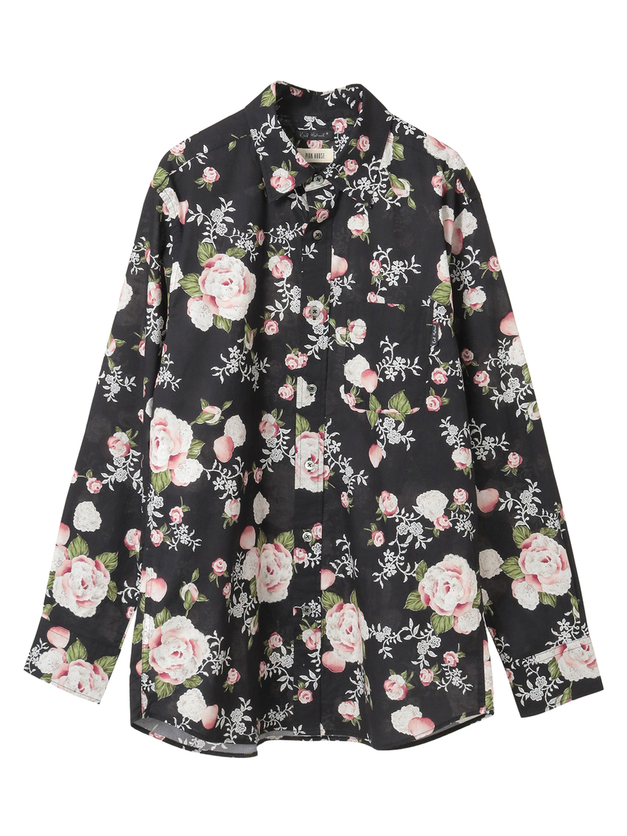 ポワン・ド・ローズプリントシャツブラウス 詳細画像 クロ 1