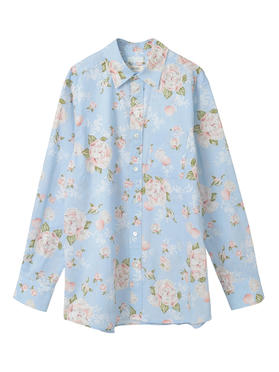 ポワン・ド・ローズプリントシャツブラウス 詳細画像 アクアマリン 1