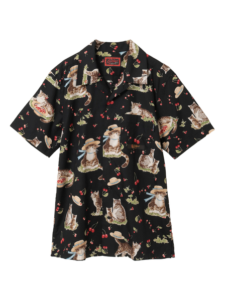 さくらんぼの丘のねこプリントシャツブラウス