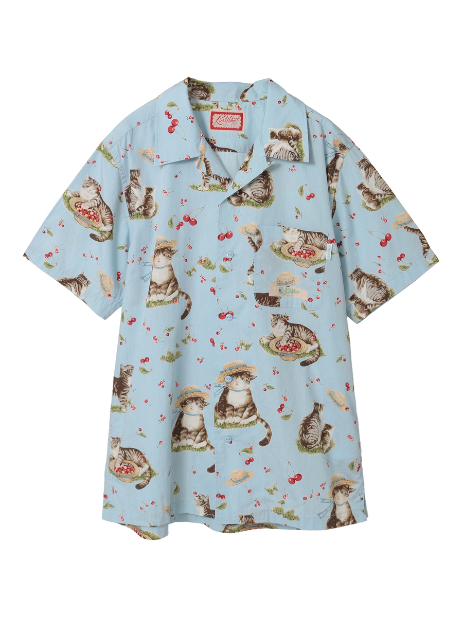 さくらんぼの丘のねこプリントシャツブラウス 詳細画像 クロ 1