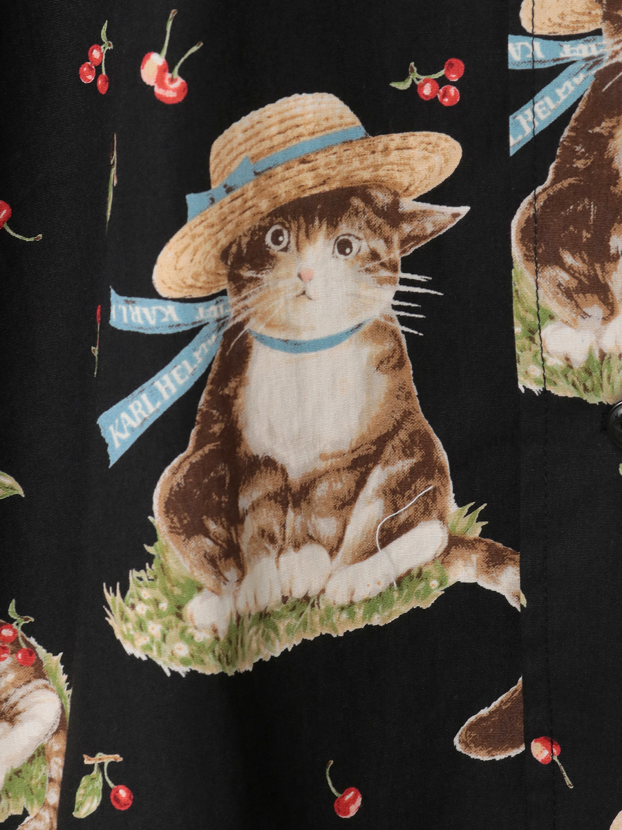 さくらんぼの丘のねこプリントシャツブラウス 詳細画像 クロ 10