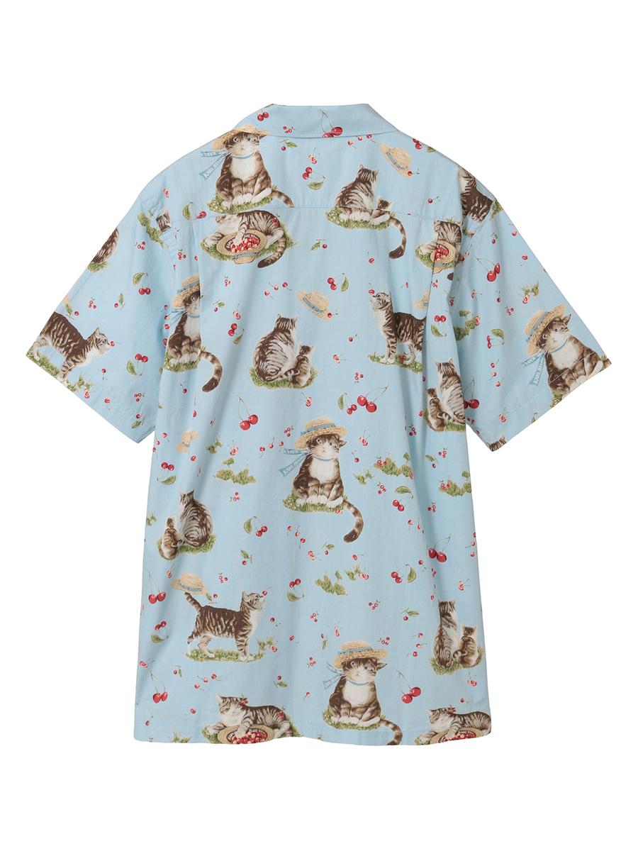 さくらんぼの丘のねこプリントシャツブラウス 詳細画像 クロ 2