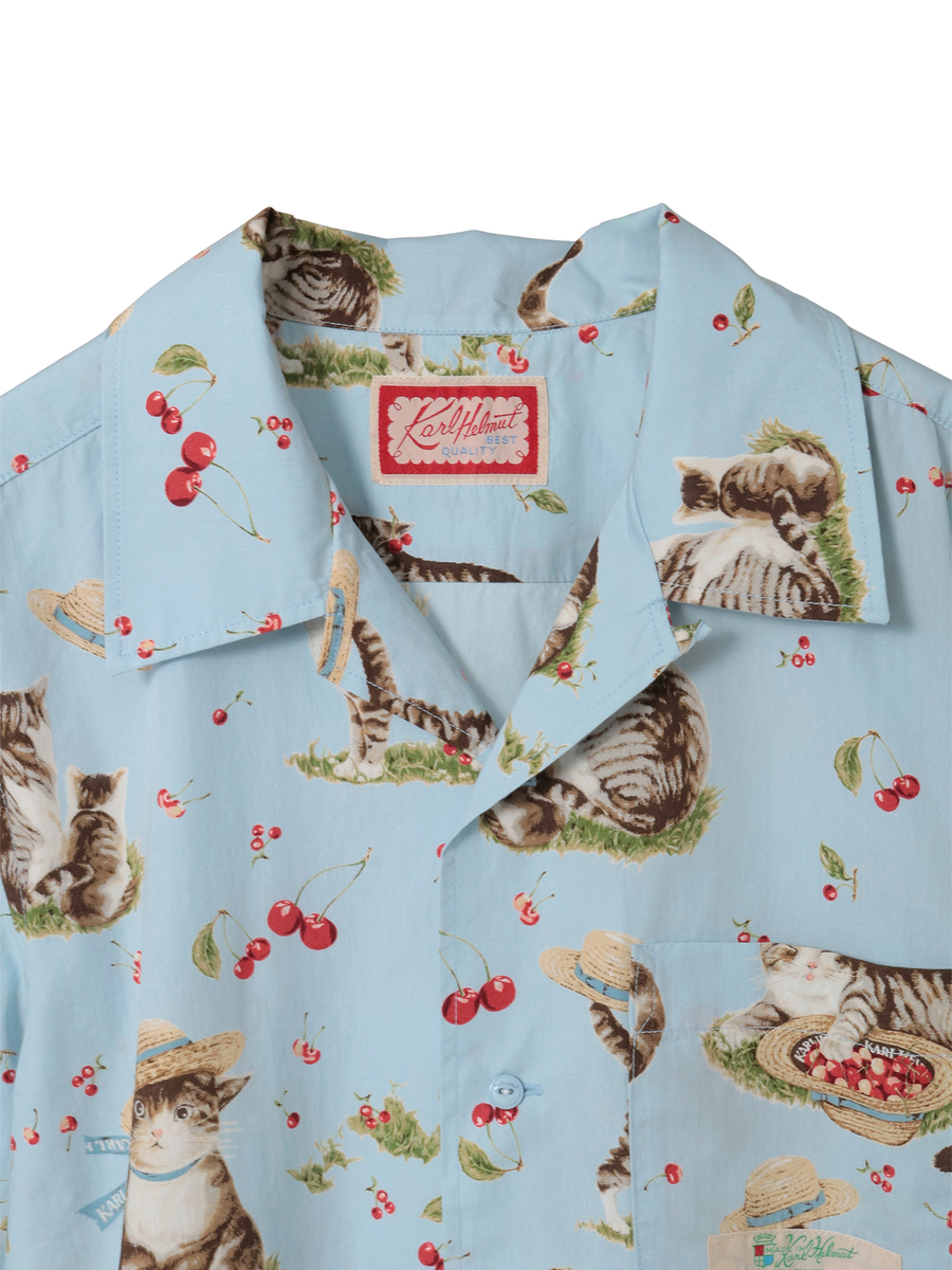 さくらんぼの丘のねこプリントシャツブラウス 詳細画像 クロ 3