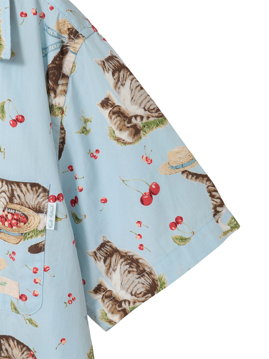 さくらんぼの丘のねこプリントシャツブラウス 詳細画像 クロ 4