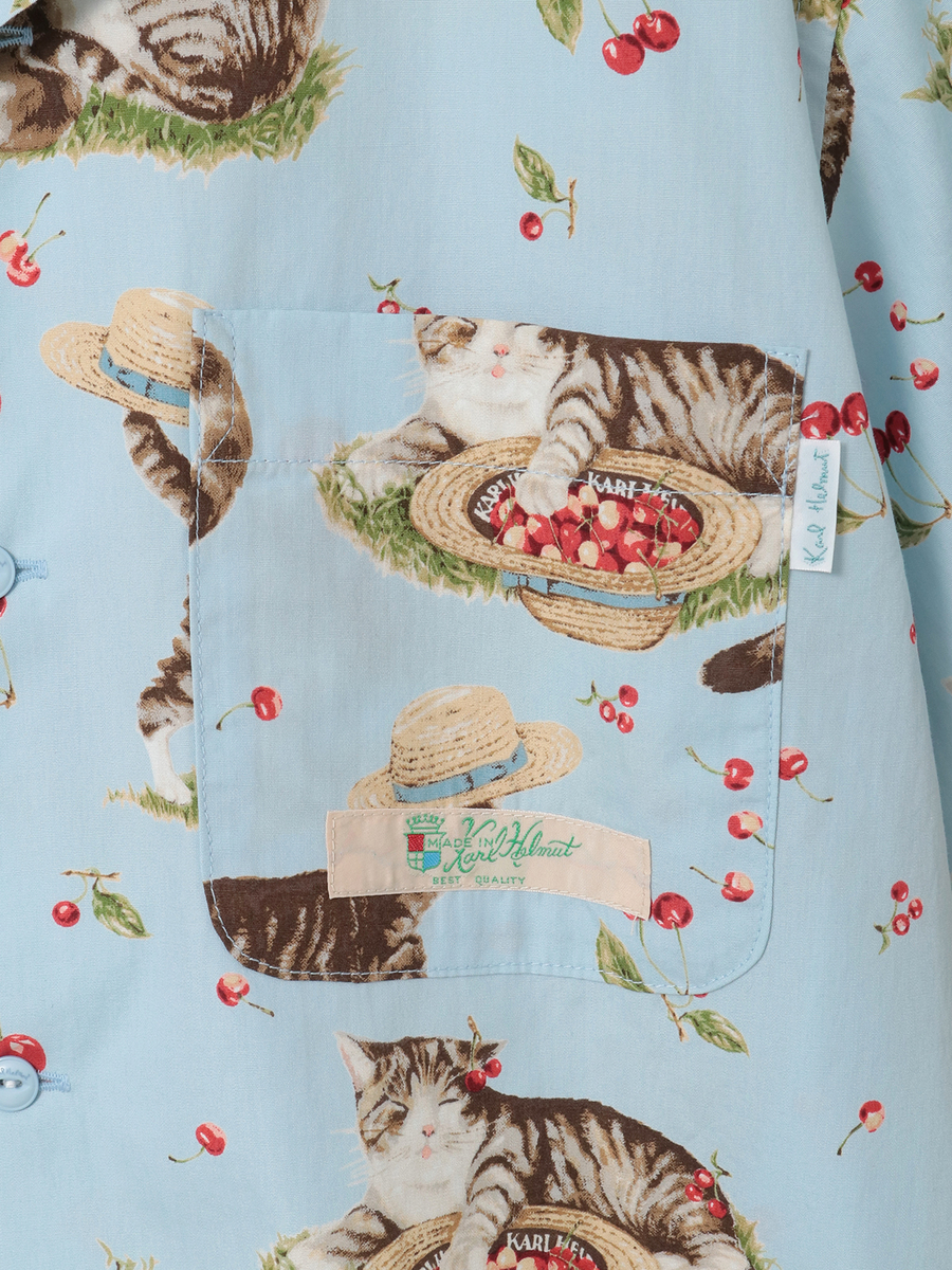 さくらんぼの丘のねこプリントシャツブラウス 詳細画像 クロ 6