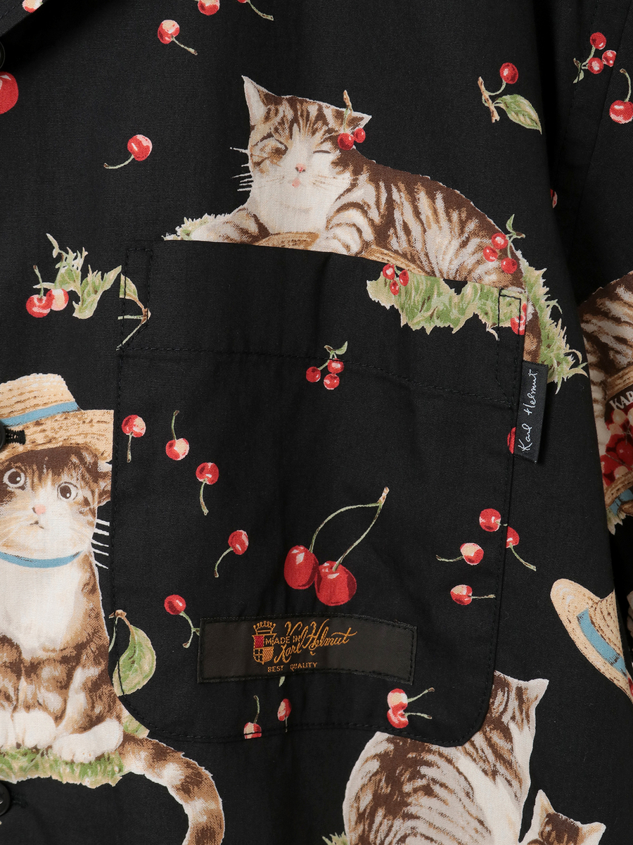 さくらんぼの丘のねこプリントシャツブラウス 詳細画像 クロ 9