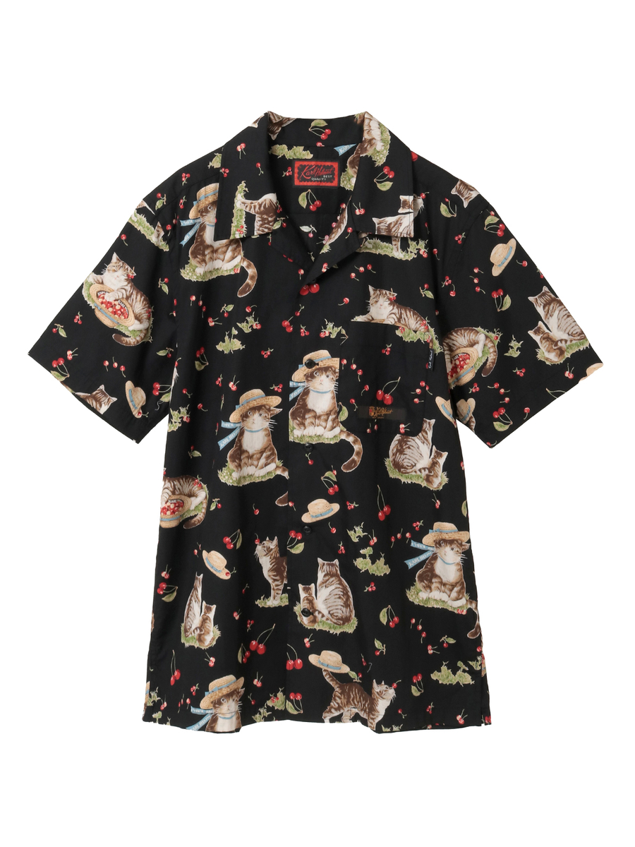 さくらんぼの丘のねこプリントシャツブラウス 詳細画像 クロ 1