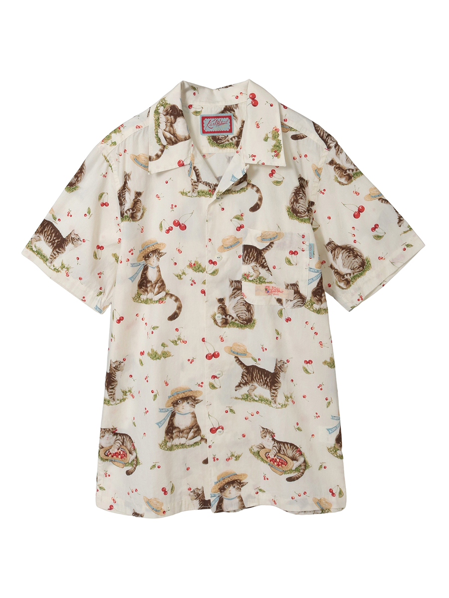 さくらんぼの丘のねこプリントシャツブラウス 詳細画像 シロ 1