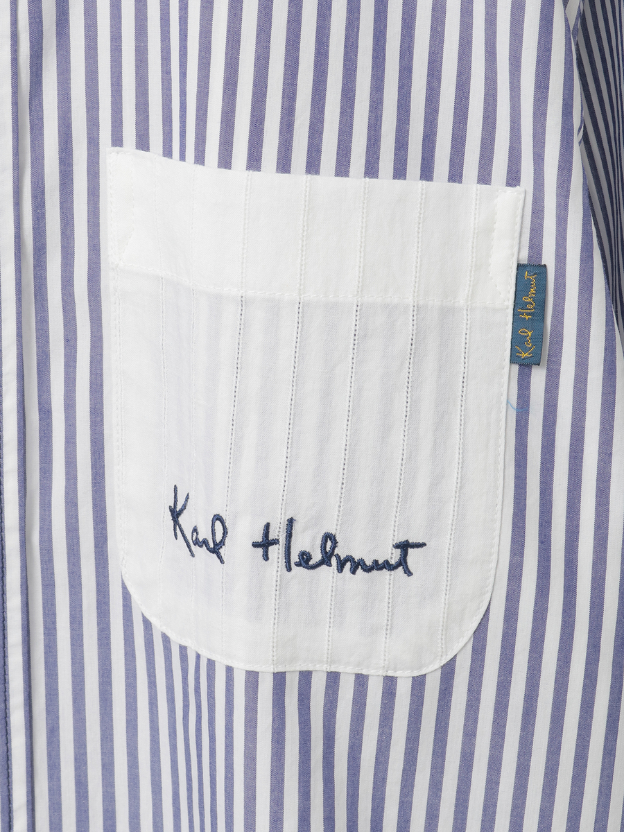 ロゴワンポイント刺繍入りシャツブラウス 詳細画像 ストライプブルー 11