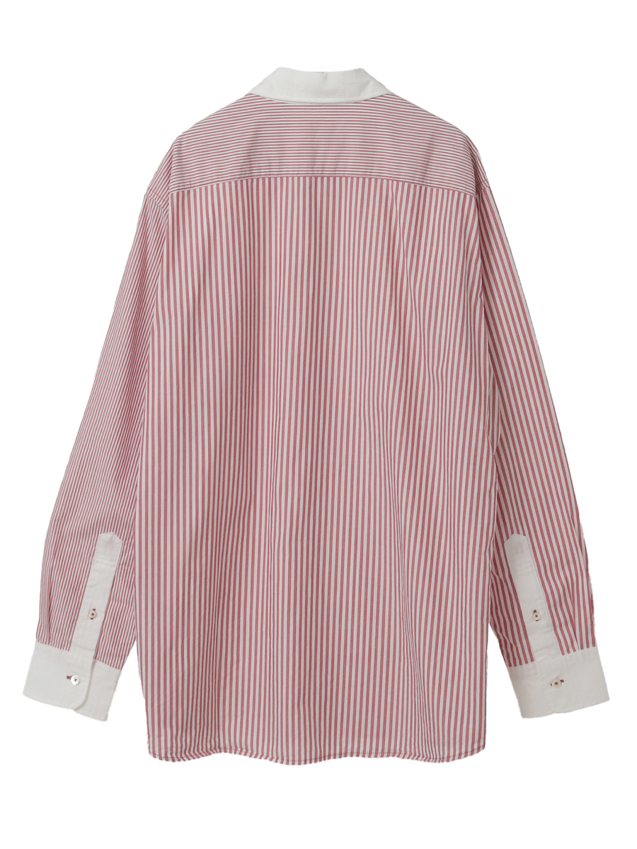 ロゴワンポイント刺繍入りシャツブラウス 詳細画像 ストライプアカ 2