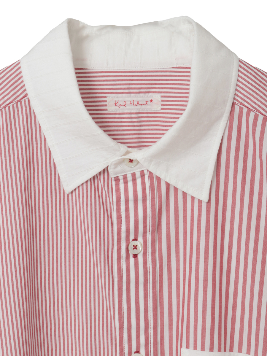 ロゴワンポイント刺繍入りシャツブラウス 詳細画像 ストライプアカ 3