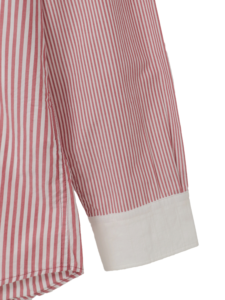 ロゴワンポイント刺繍入りシャツブラウス 詳細画像 ストライプアカ 4