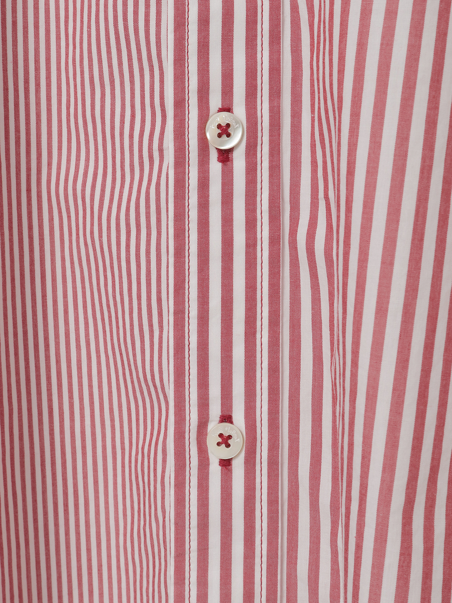 ロゴワンポイント刺繍入りシャツブラウス 詳細画像 ストライプアカ 7