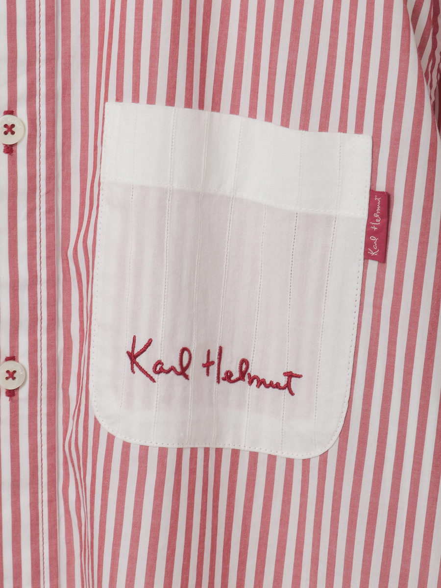 ロゴワンポイント刺繍入りシャツブラウス 詳細画像 ストライプアカ 8