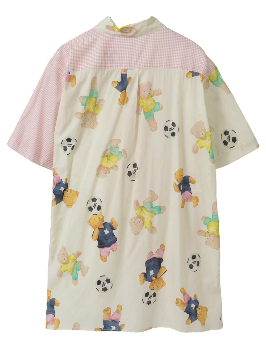 サッカーくまプリントパッチワークシャツブラウス 詳細画像 キナリ&times;ピンクギンガム 2