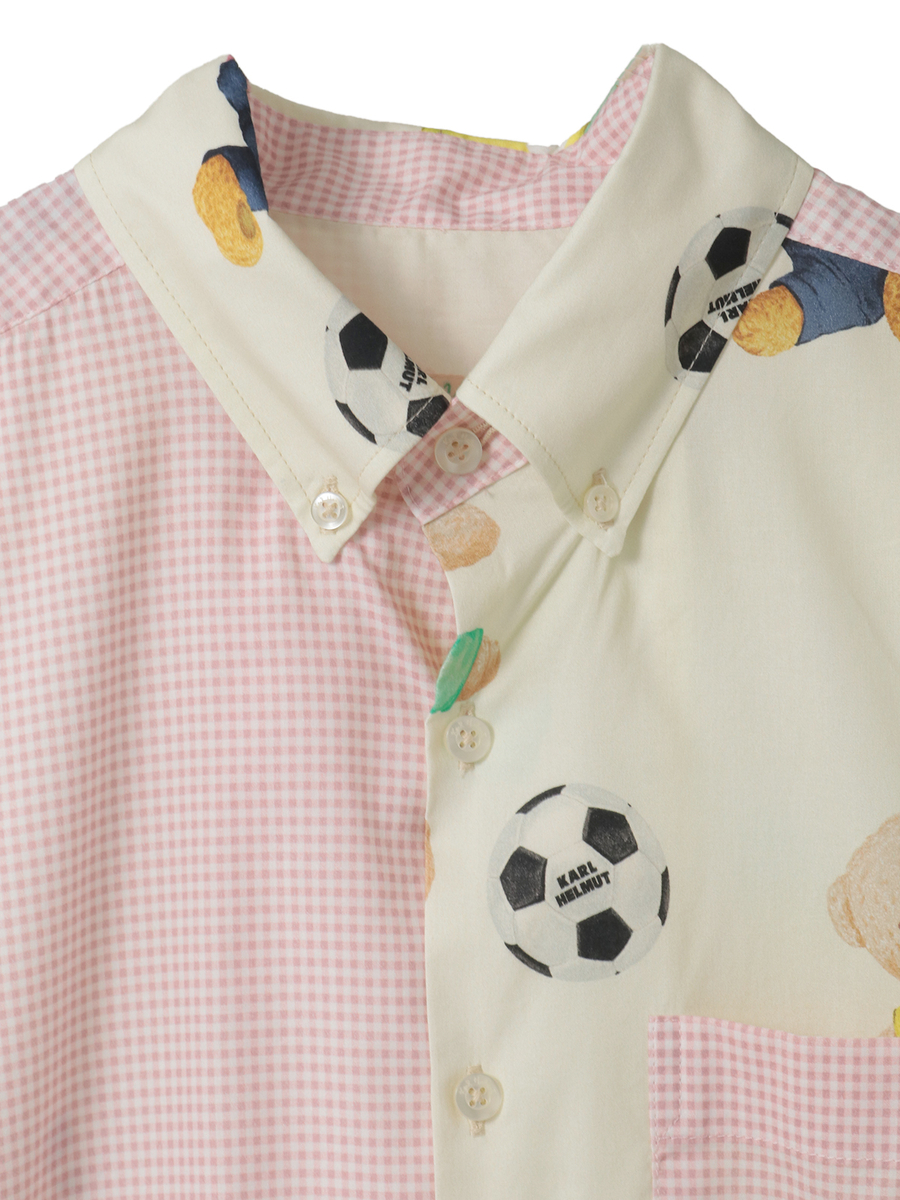 サッカーくまプリントパッチワークシャツブラウス 詳細画像 キナリ&times;ピンクギンガム 3
