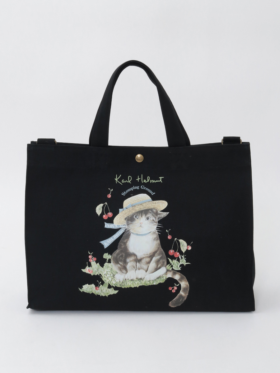 さくらんぼの丘のねこプリント2WAYバッグ 詳細画像 クロ 1