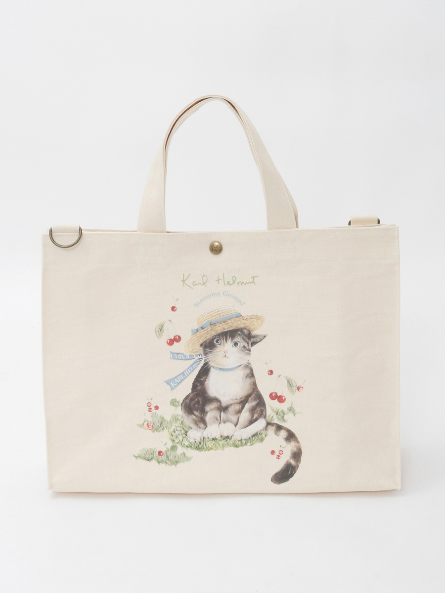 さくらんぼの丘のねこプリント2WAYバッグ 詳細画像 アイボリー 1