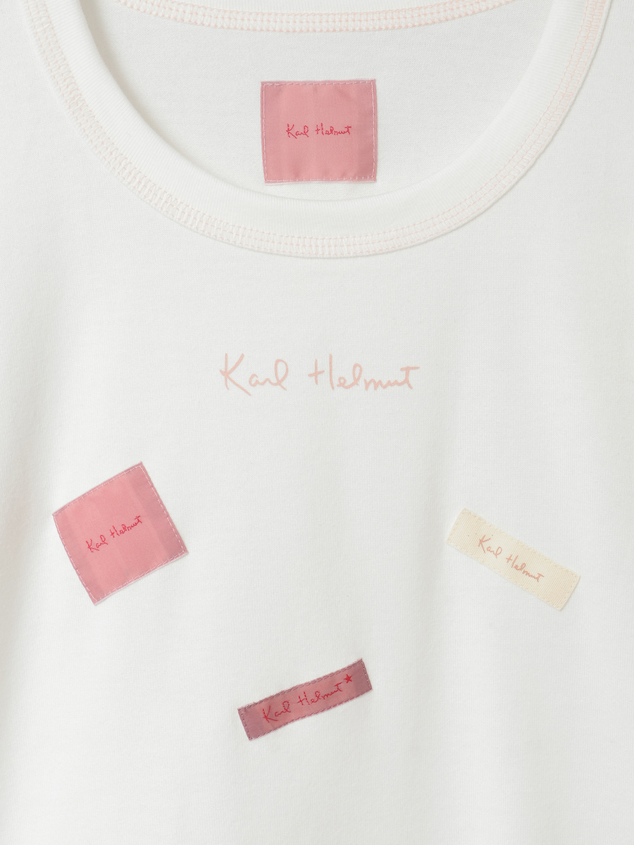 ロゴ＆ネームワッペンTシャツとボーダー長袖Tシャツのセット 詳細画像 オフ&times;ピンク・キナリ 10