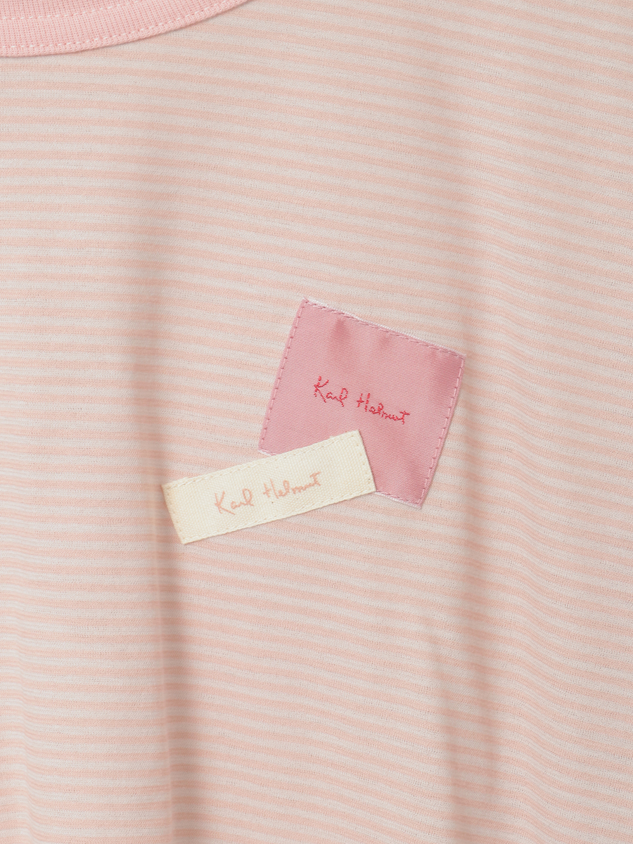 ロゴ＆ネームワッペンTシャツとボーダー長袖Tシャツのセット 詳細画像 オフ&times;ピンク・キナリ 15