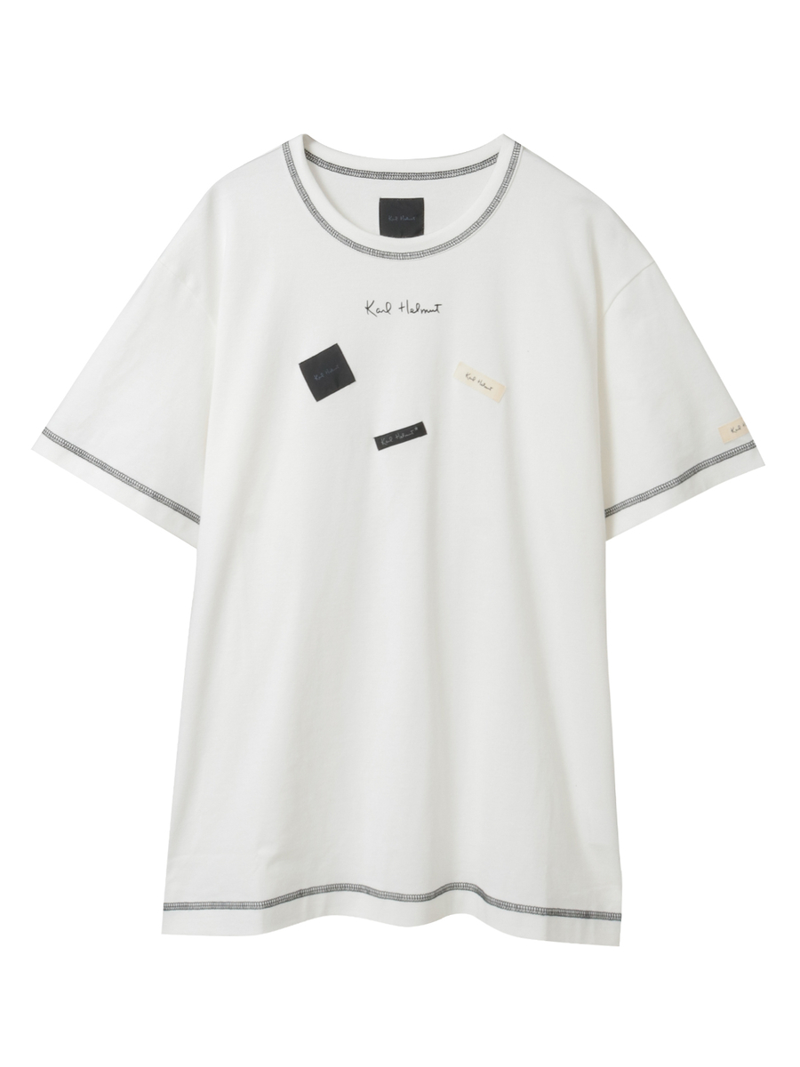 ロゴ＆ネームワッペンTシャツとボーダー長袖Tシャツのセット 詳細画像 オフ&times;ピンク・キナリ 16