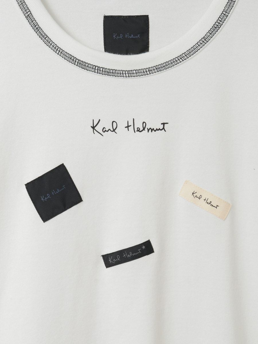 ロゴ＆ネームワッペンTシャツとボーダー長袖Tシャツのセット 詳細画像 オフ&times;ピンク・キナリ 17