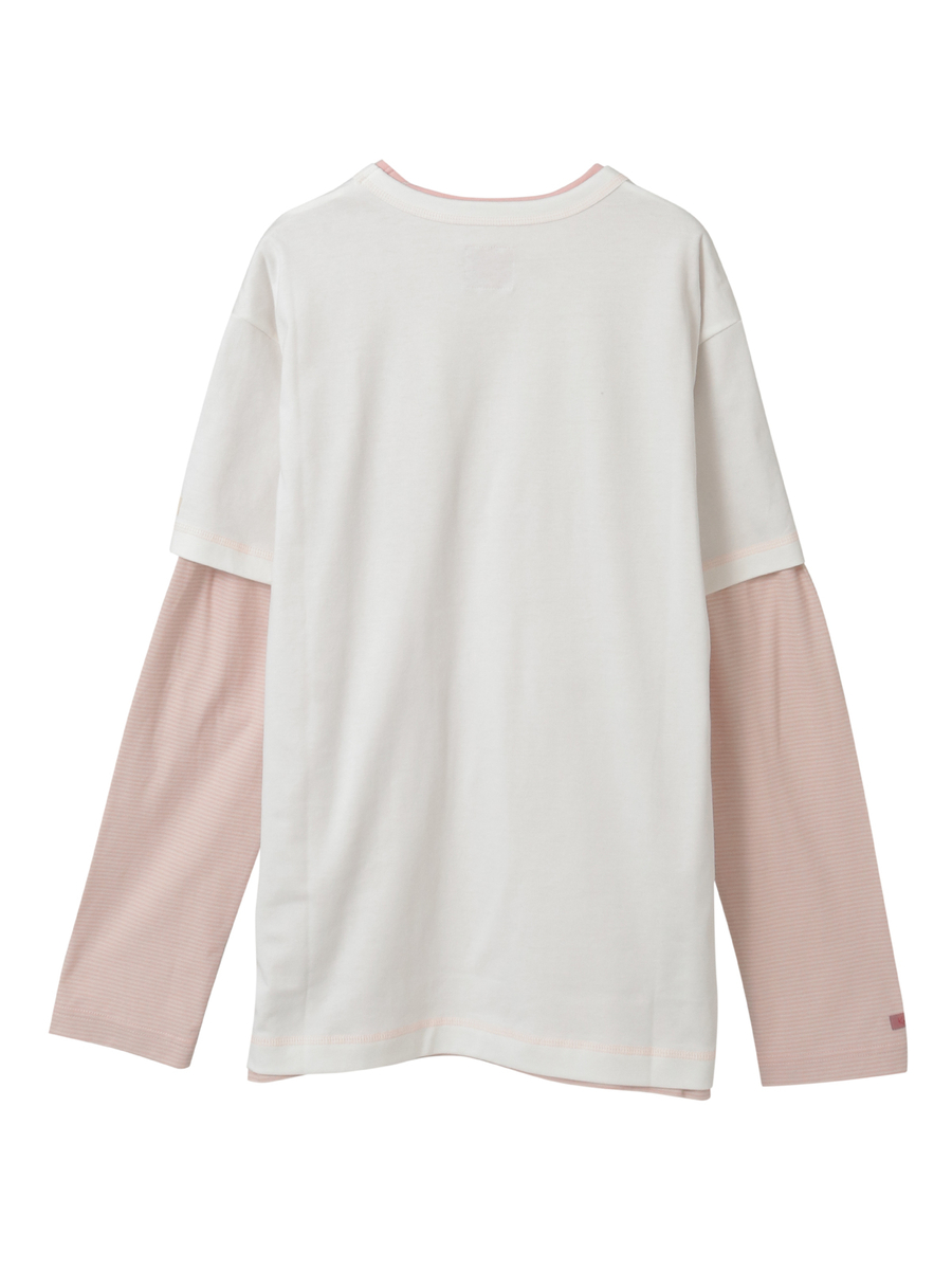 ロゴ＆ネームワッペンTシャツとボーダー長袖Tシャツのセット 詳細画像 オフ&times;ピンク・キナリ 2