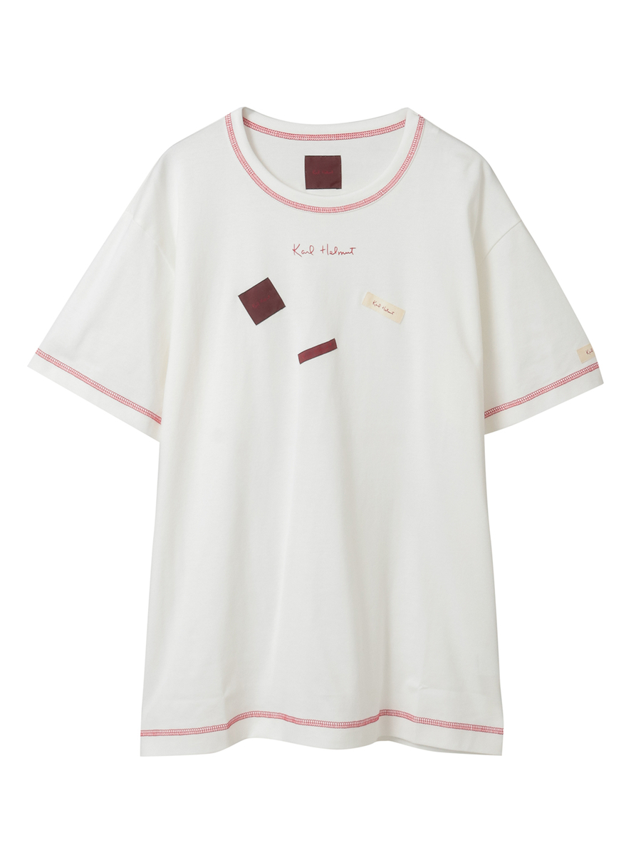 ロゴ＆ネームワッペンTシャツとボーダー長袖Tシャツのセット 詳細画像 オフ&times;ピンク・キナリ 20