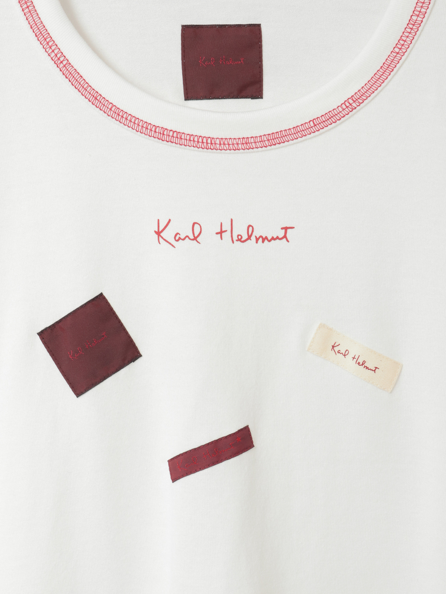 ロゴ＆ネームワッペンTシャツとボーダー長袖Tシャツのセット 詳細画像 オフ&times;ピンク・キナリ 21